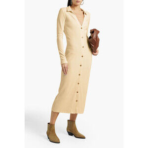 Walter Baker Women's Helena Ribbed-Knit Midi Dress Size M $228 in cream